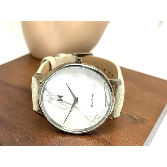 MVMT Women\'s Watch Boulevard Quartz White Gray Marble Dial Leather Band 38mm main image 7